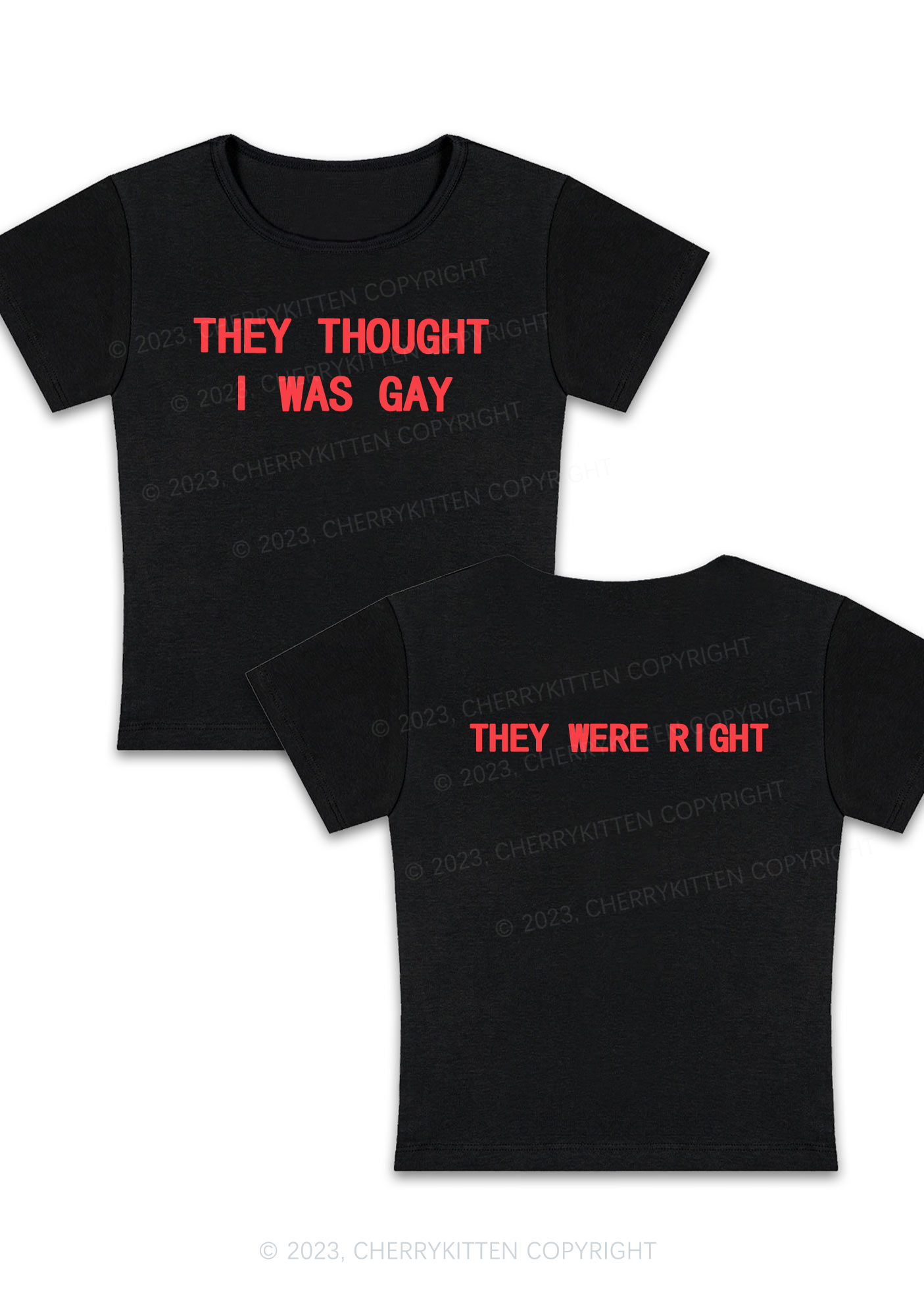 Curvy I Was Gay Two Sides Y2K Baby Tee Cherrykitten