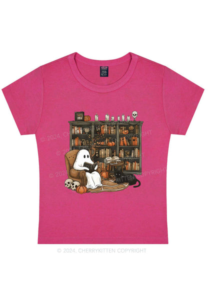 Halloween Ghost Reading Y2K Baby Tee Cherrykitten