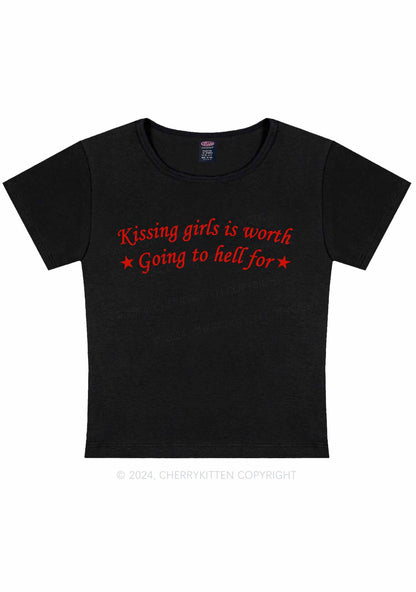 Kissing Girls is Worth Y2K Baby Tee Cherrykitten