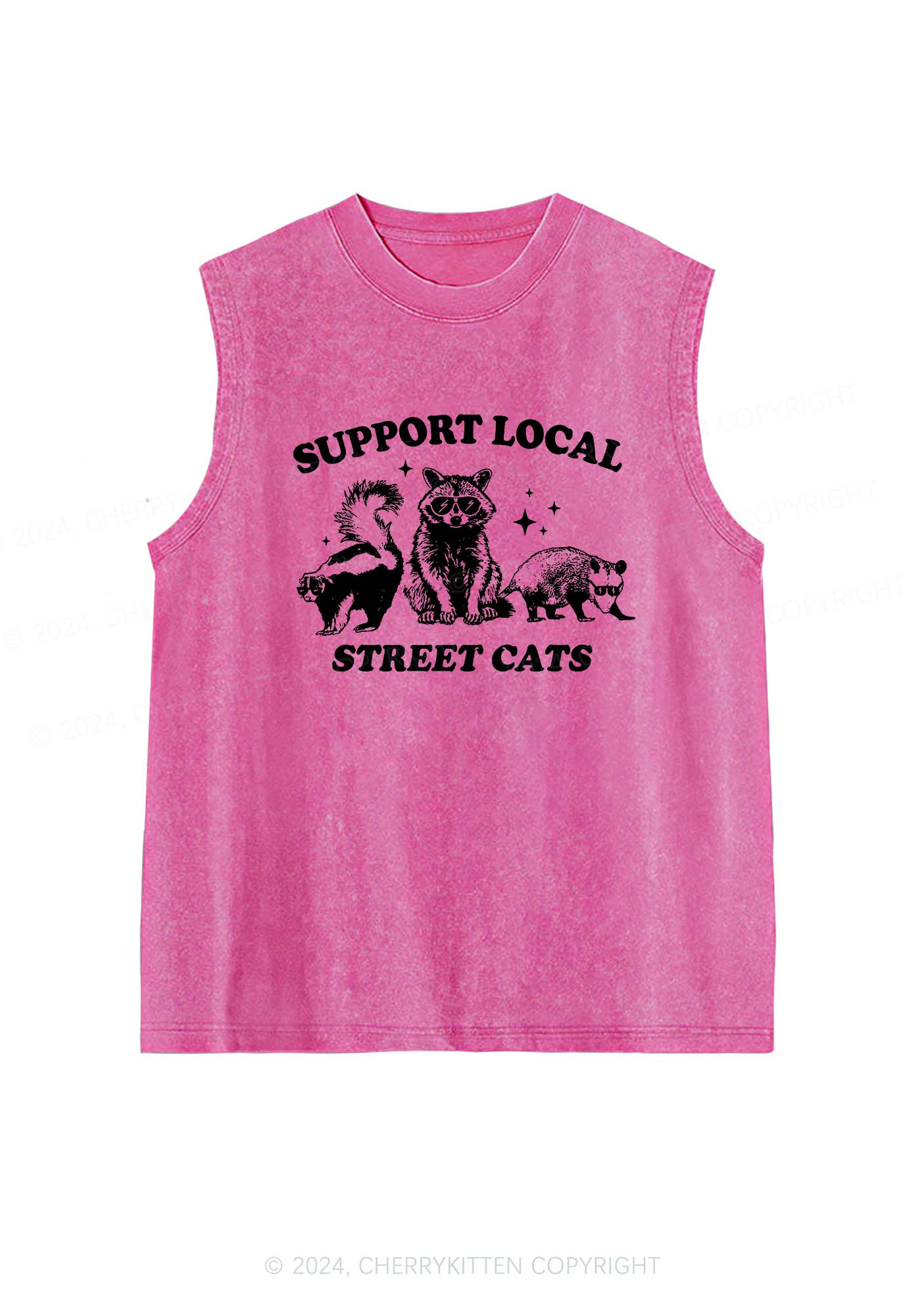 Support Local Street Cats Y2K Washed Tank Cherrykitten