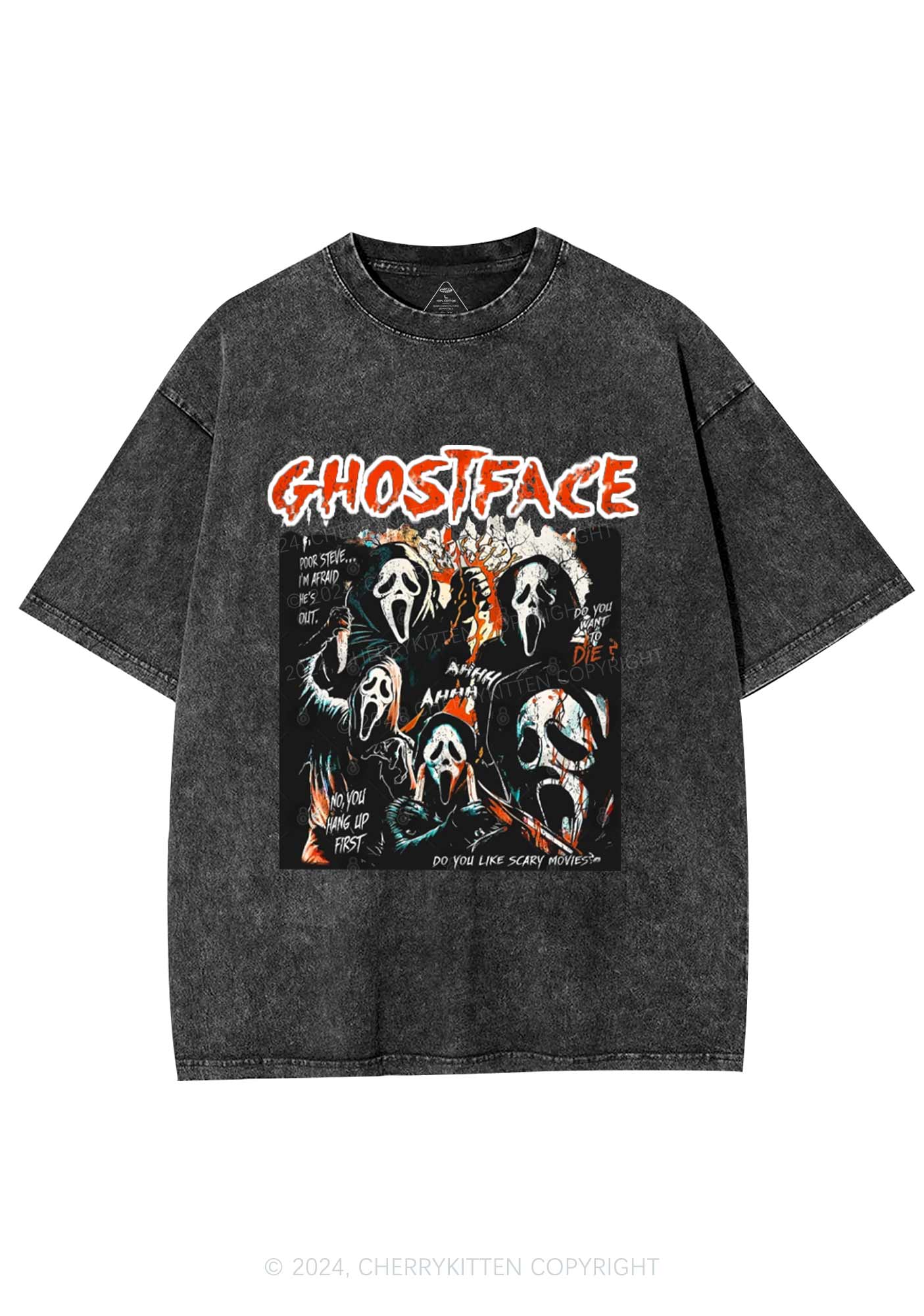 Halloween Scream Ghost Y2K Washed Tee Cherrykitten