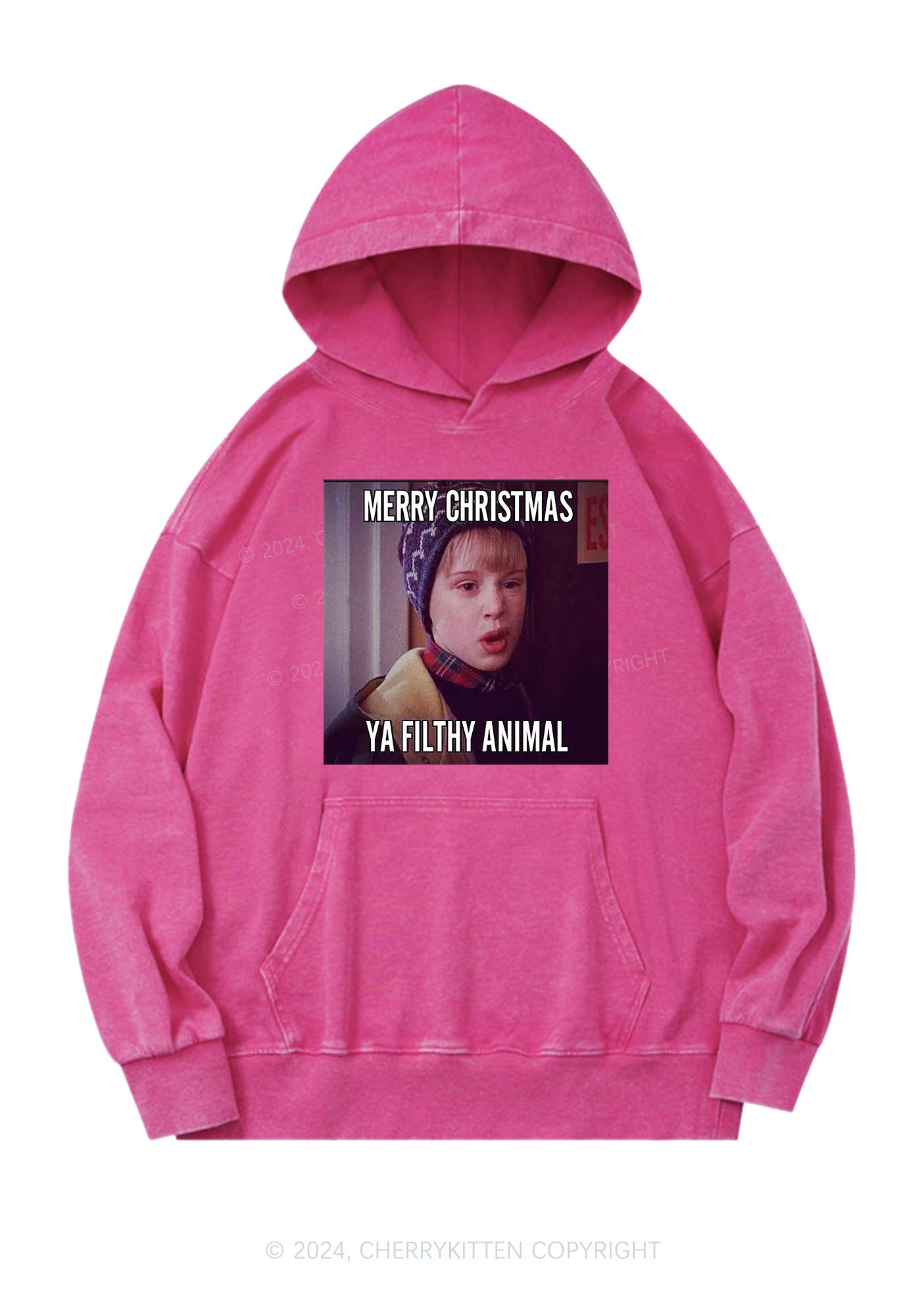 Merry Christmas Ya Filthy Animal Y2K Washed Hoodie Cherrykitten