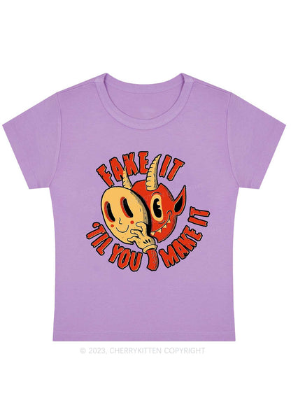 Fake It Til You Make It Halloween Y2K Baby Tee Cherrykitten