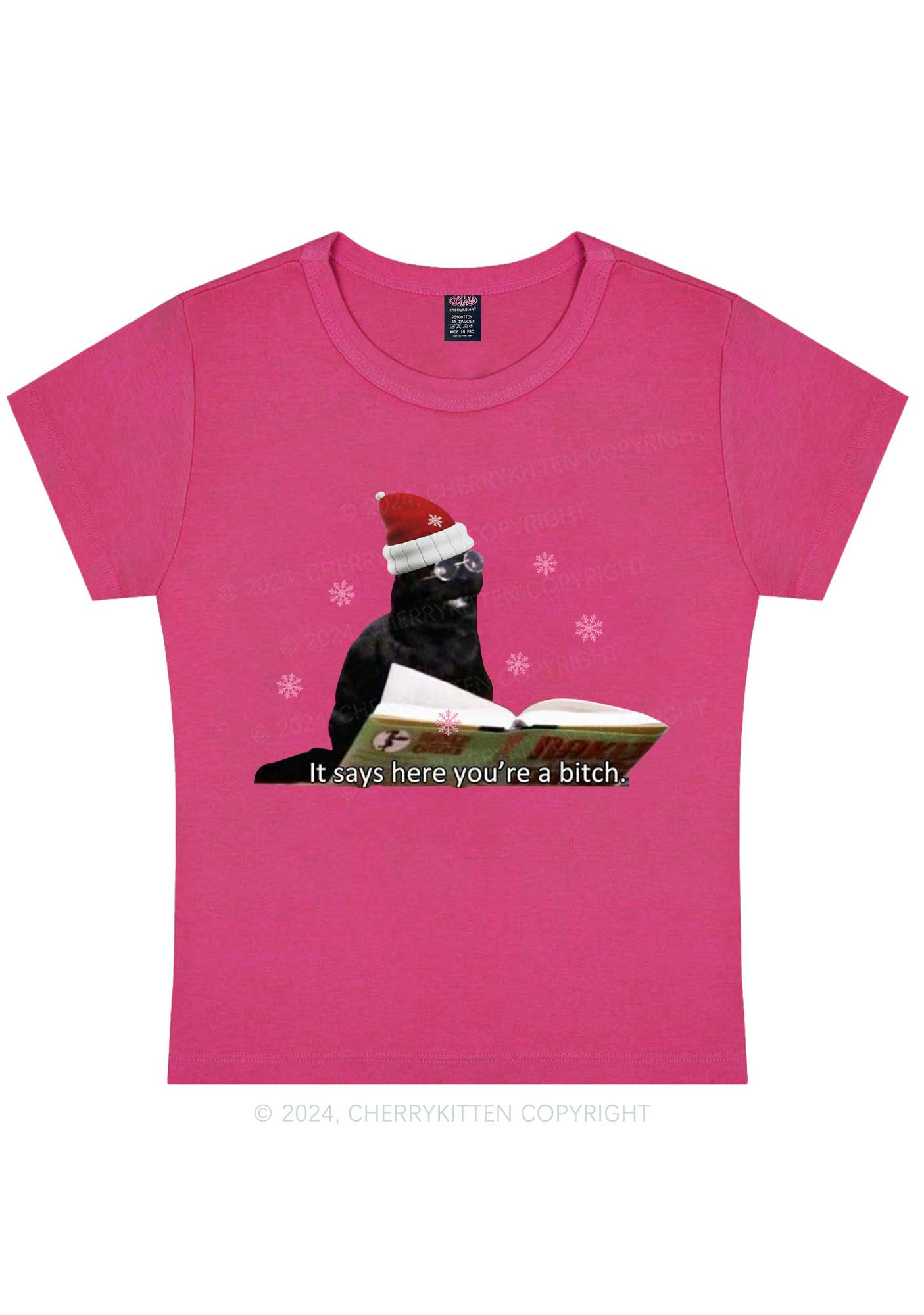 Christmas Cat Bxxch Y2K Baby Tee Cherrykitten