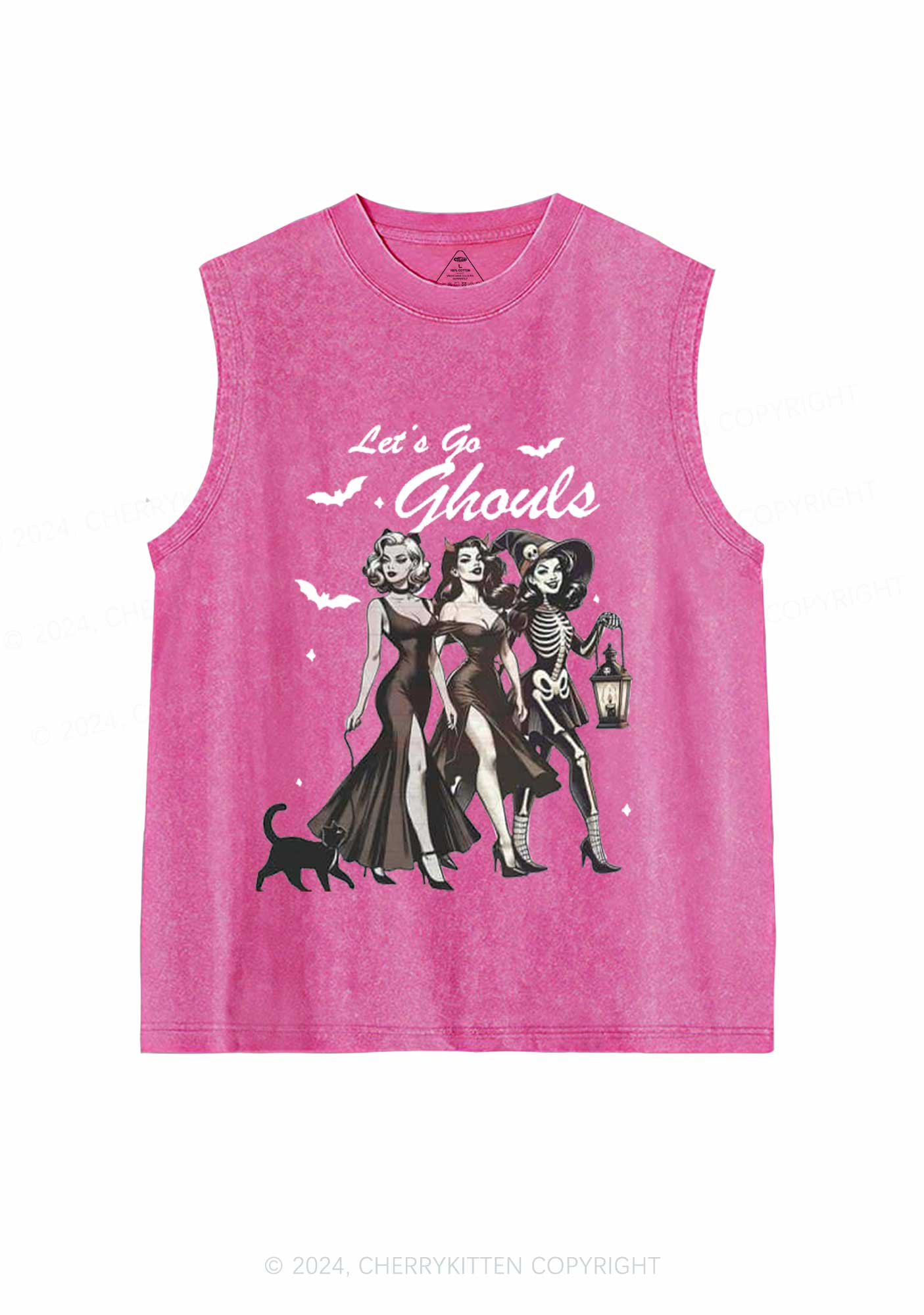 Halloween Girl Lets Go Ghouls Y2K Washed Tank Cherrykitten