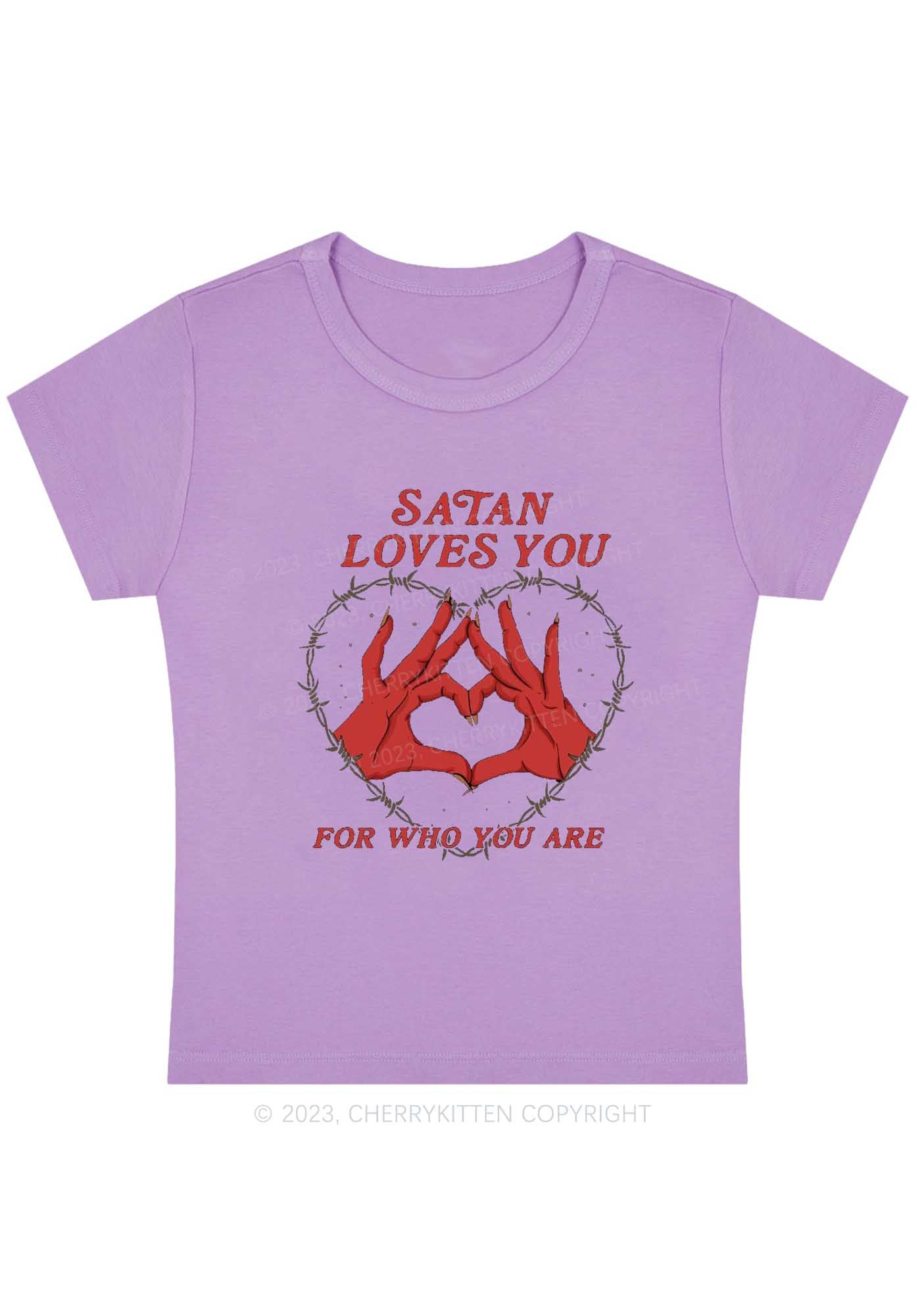 Satan Loves You Heart Halloween Y2K Baby Tee Cherrykitten