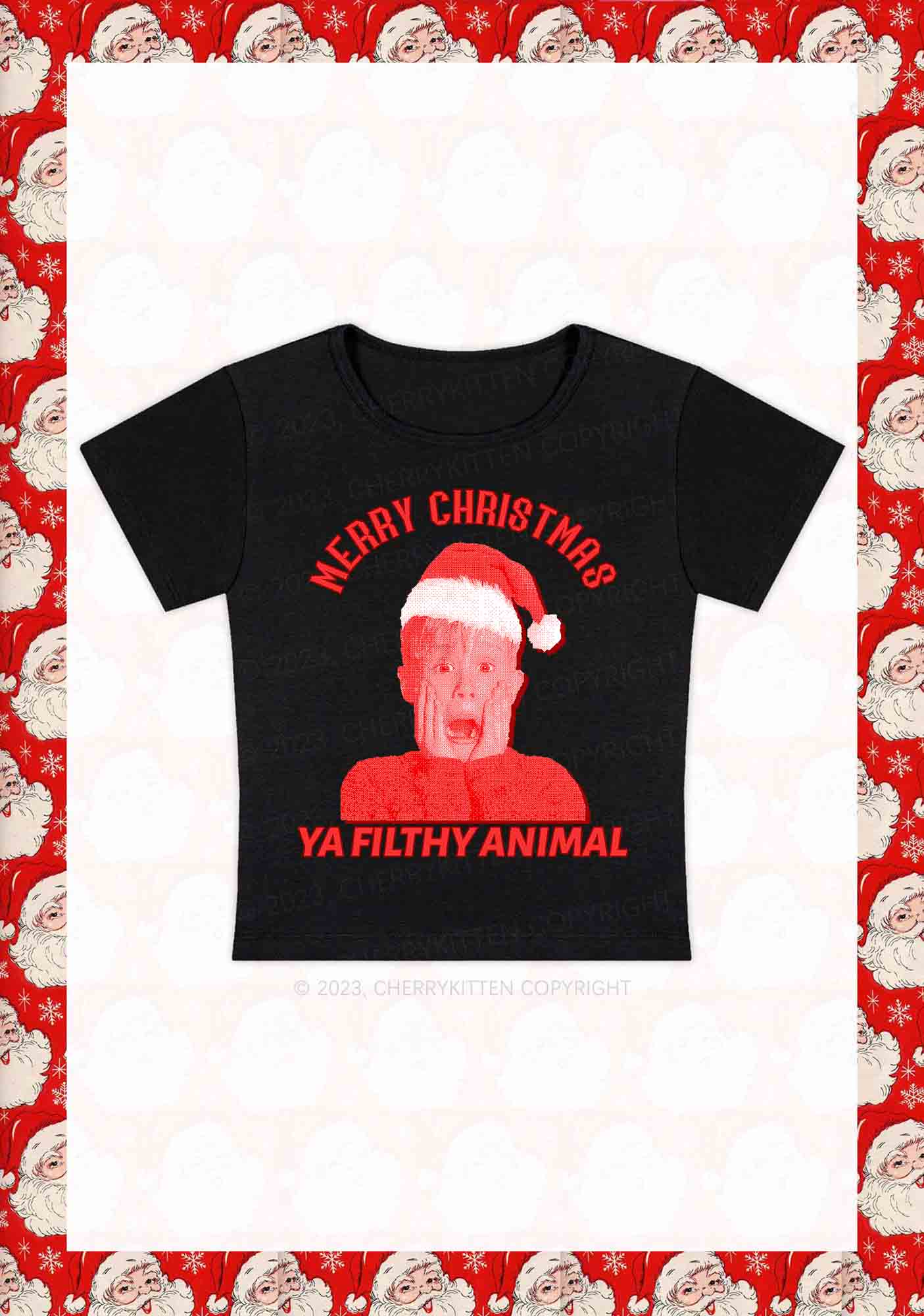 Merry Christmas Screaming Boy Y2K Baby Tee Cherrykitten