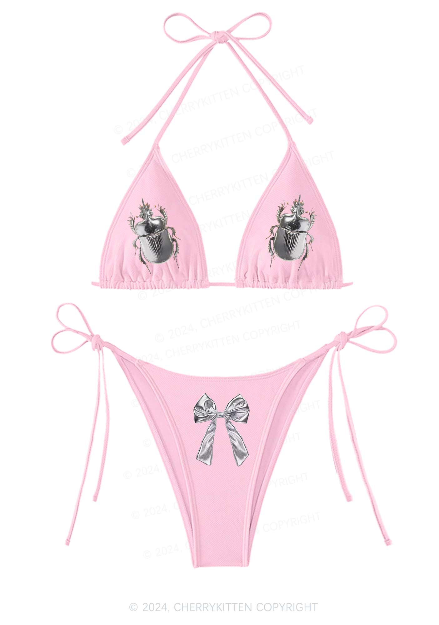 Silver Insect Y2K Halter Triangle Bikini Set Cherrykitten