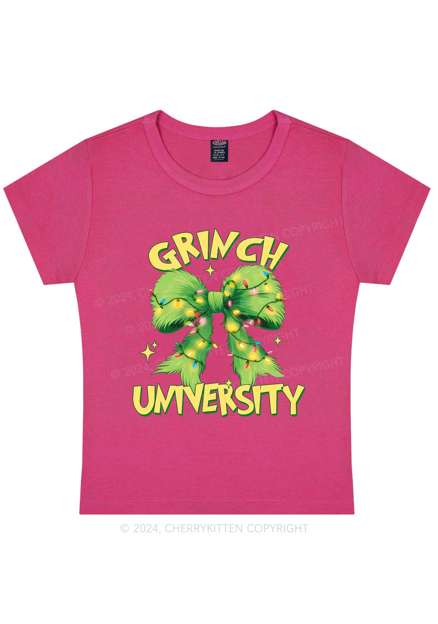 Christmas Green University Y2K Baby Tee Cherrykitten