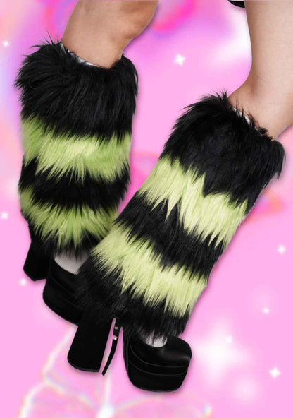 Black Green Faux Fur Y2K Leg Warmers Cherrykitten