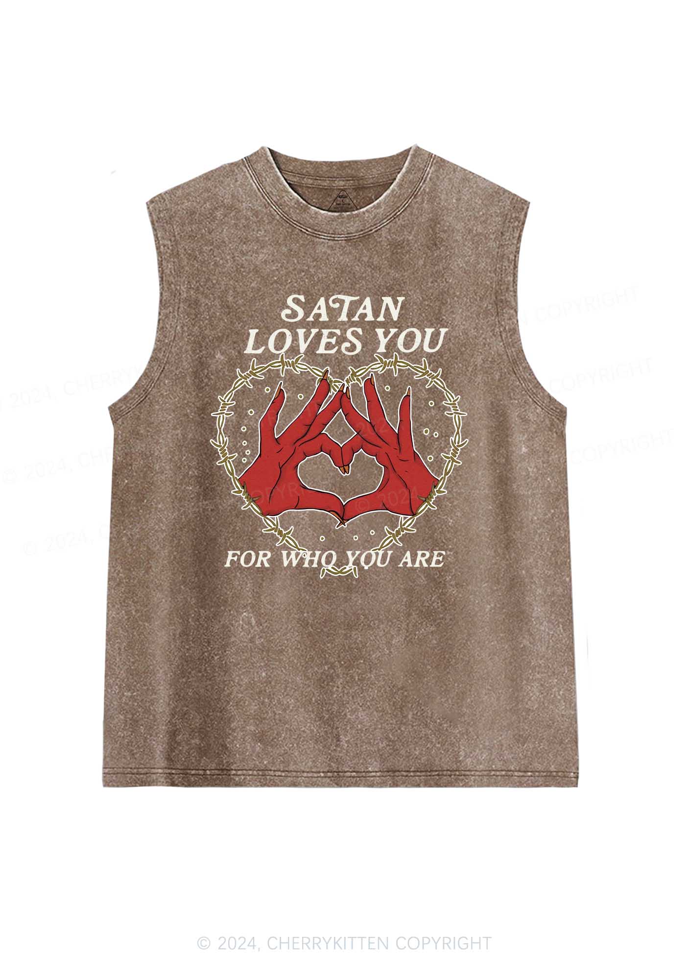 Satan Loves You Heart Halloween Y2K Washed Tank Cherrykitten