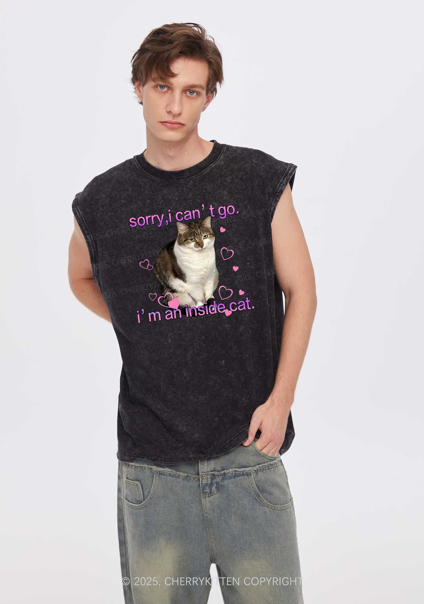 Im An Inside Cat Y2K Washed Tank Cherrykitten