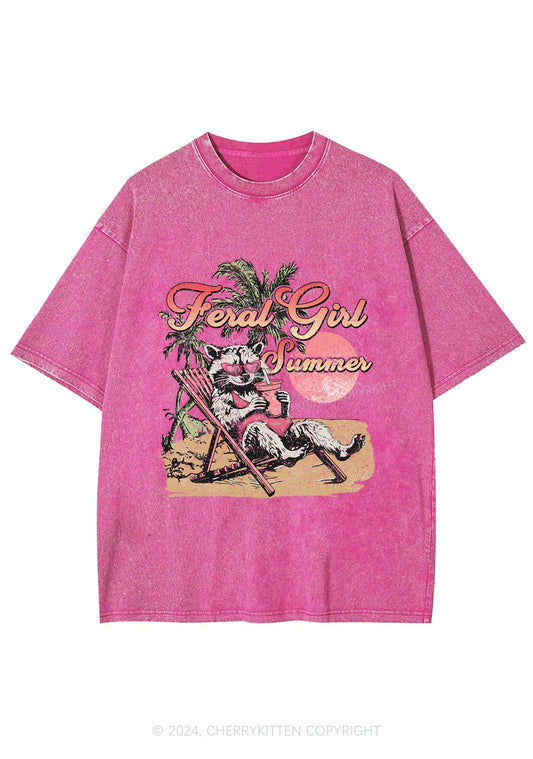 Feral Girl Summer Raccoon Y2K Washed Tee Cherrykitten