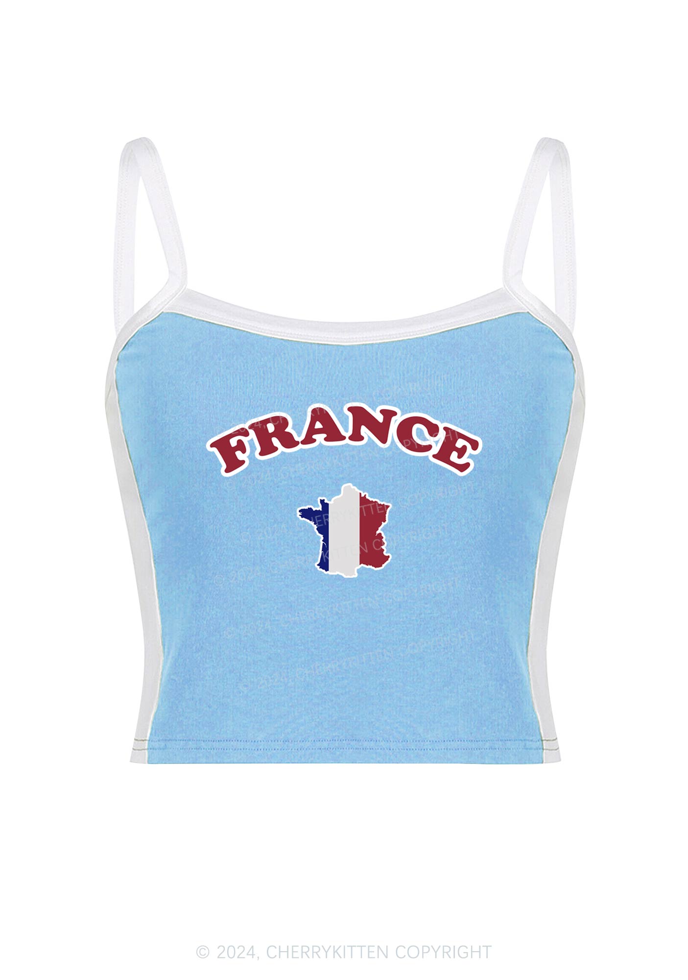 France Y2K Color Block Crop Cami Top Cherrykitten