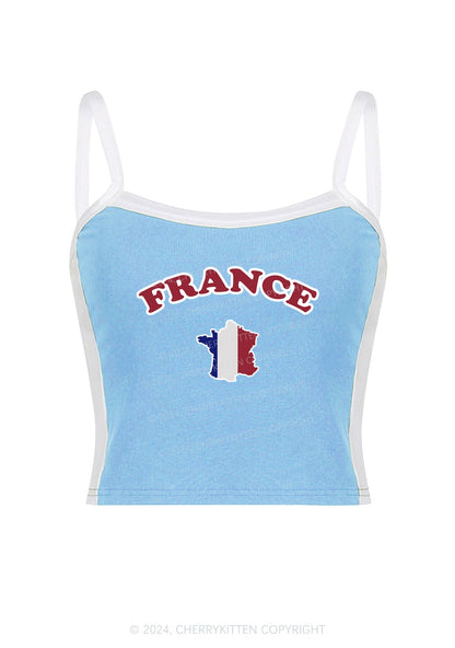 France Y2K Color Block Crop Cami Top Cherrykitten