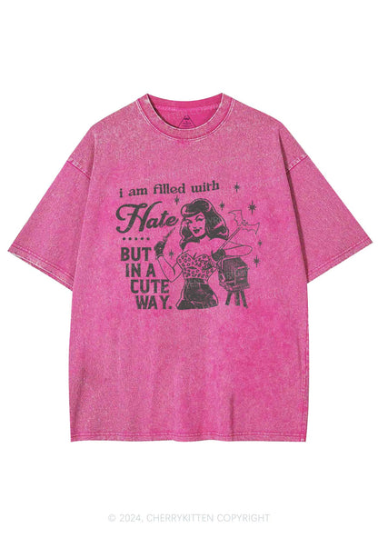 Hate In A Cute Way Y2K Washed Tee Cherrykitten