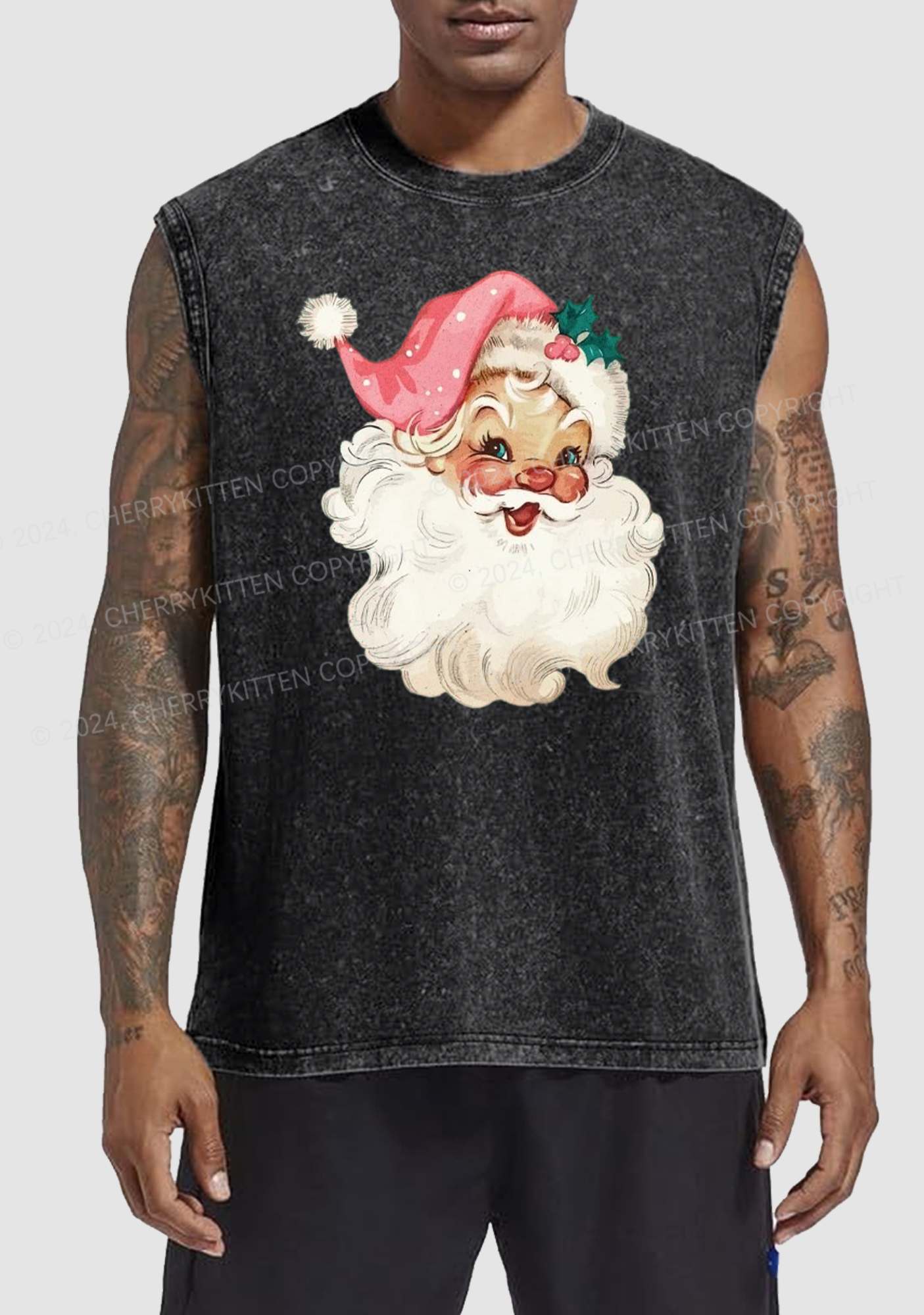 Christmas Pink Santa Y2K Washed Tank Cherrykitten