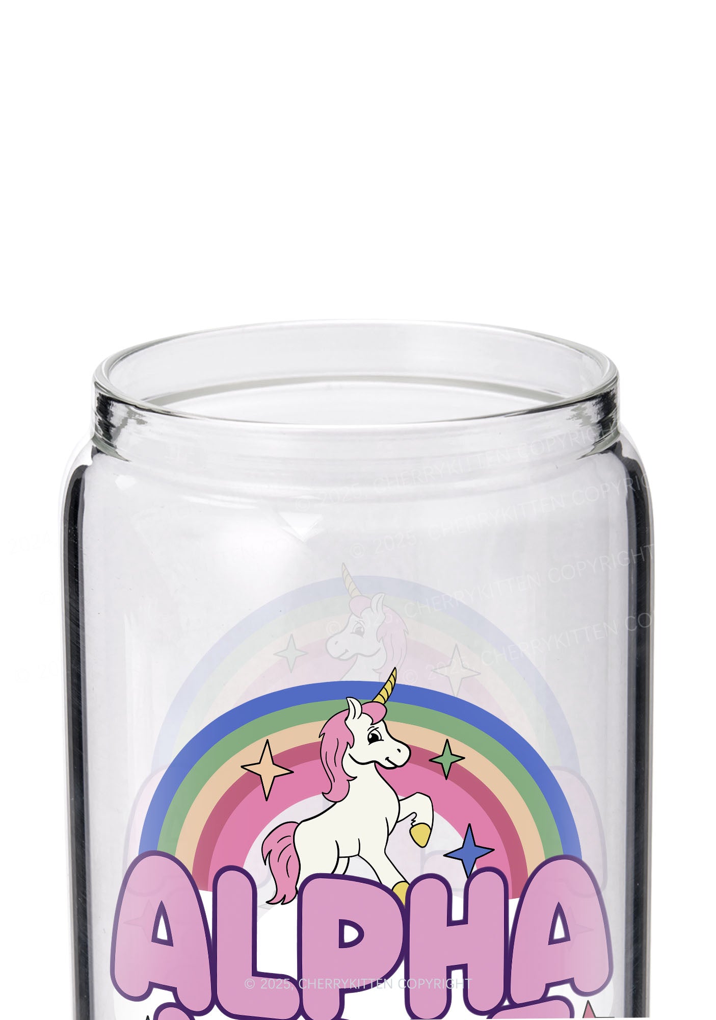 Rainbow Unicorn Alpha Male Y2K Printed Glass Cup Cherrykitten