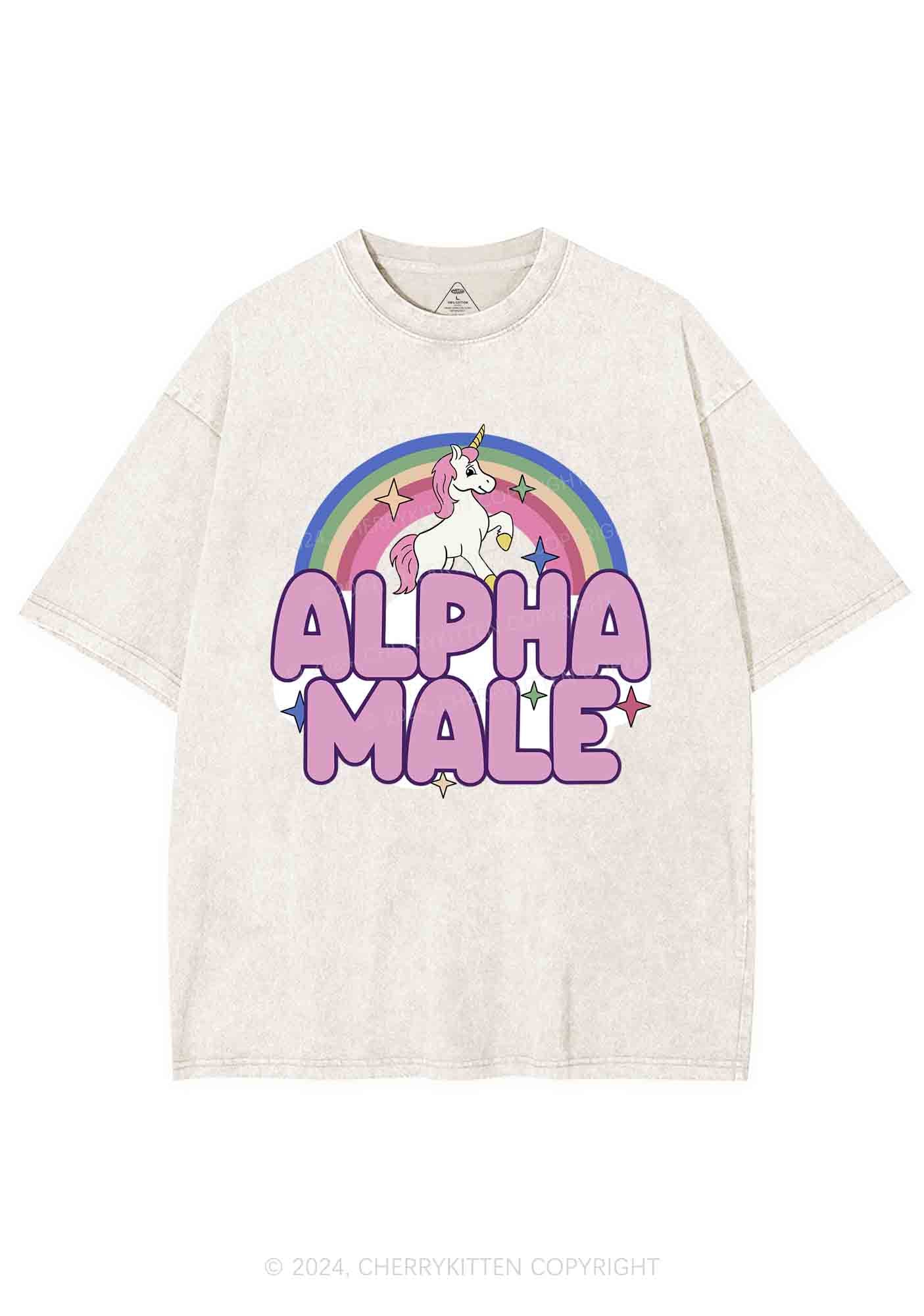 Rainbow Unicorn Alpha Male Y2K Washed Tee Cherrykitten