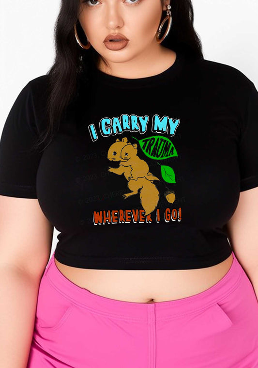 Curvy Carry My Trauma Y2K Baby Tee Cherrykitten