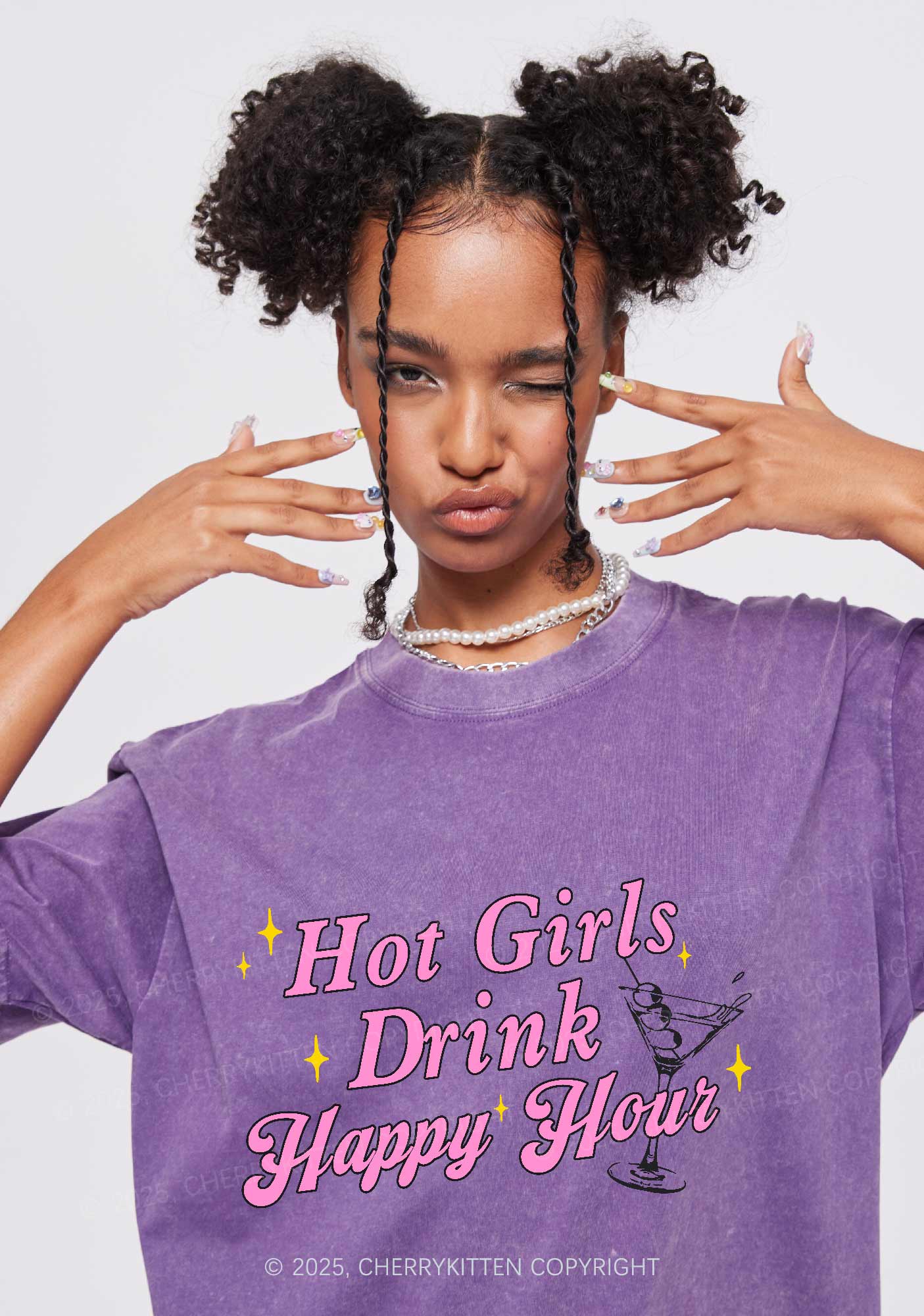 Hot Girls Drink Happy Hour Y2K Washed Tee Cherrykitten