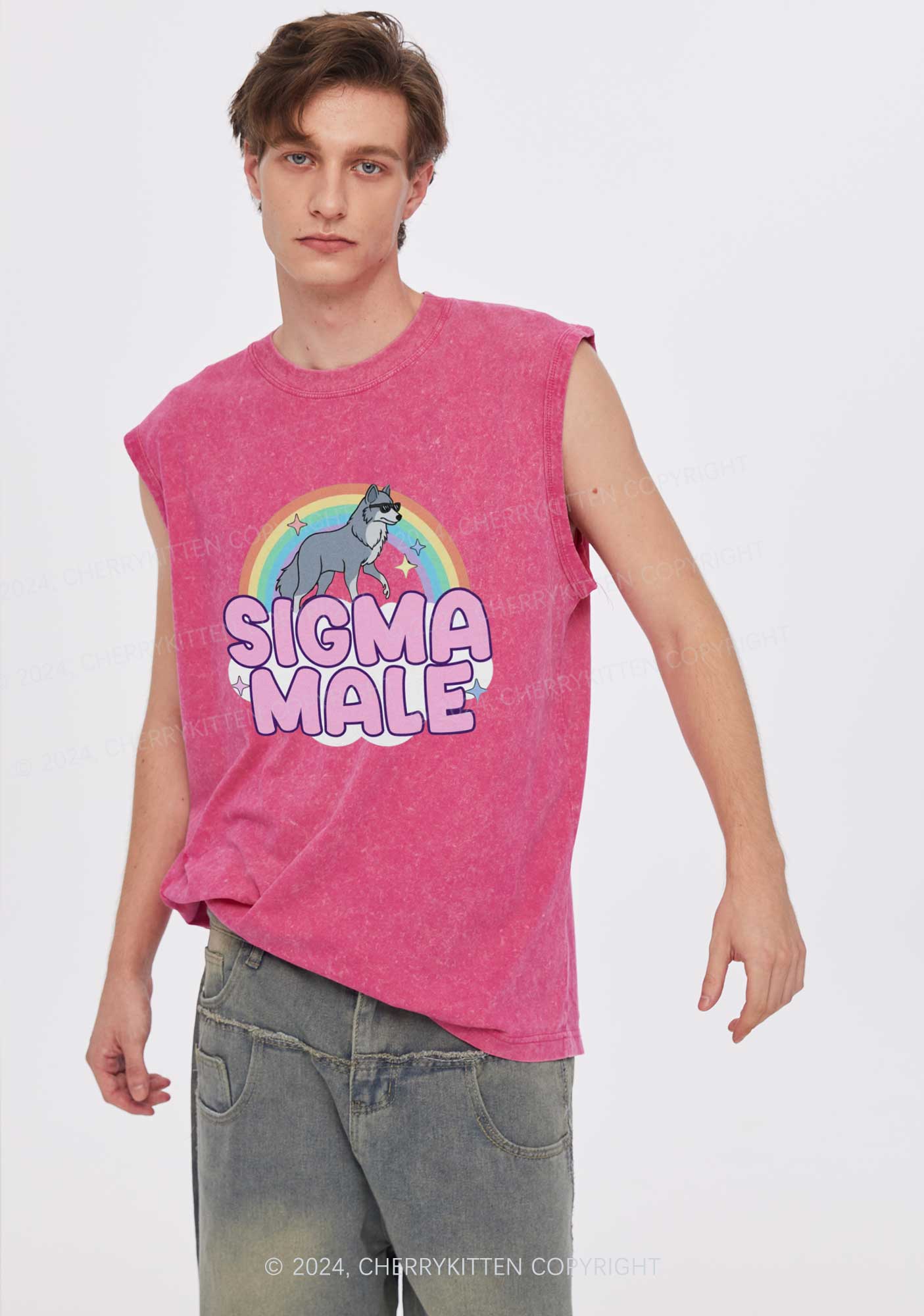 Sigma Male Wolf Y2K Washed Tank Cherrykitten