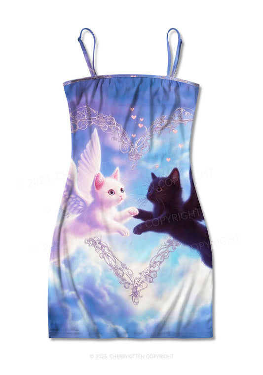 Cat Angel Y2K Print Slip Dress Cherrykitten