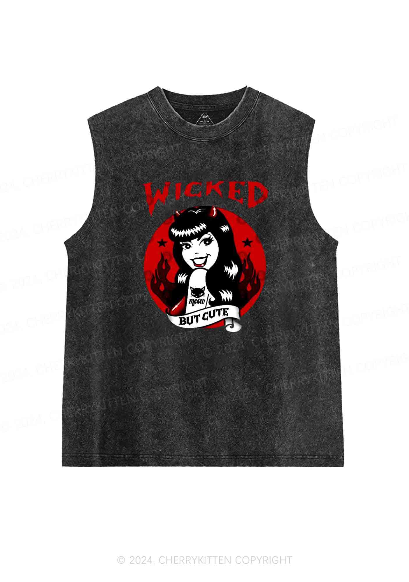 Halloween Wicked But Cute Y2K Washed Tank Cherrykitten