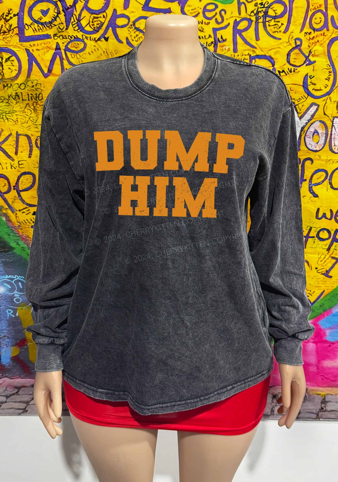 Dump Him Y2K Washed Long Sleeves Cherrykitten