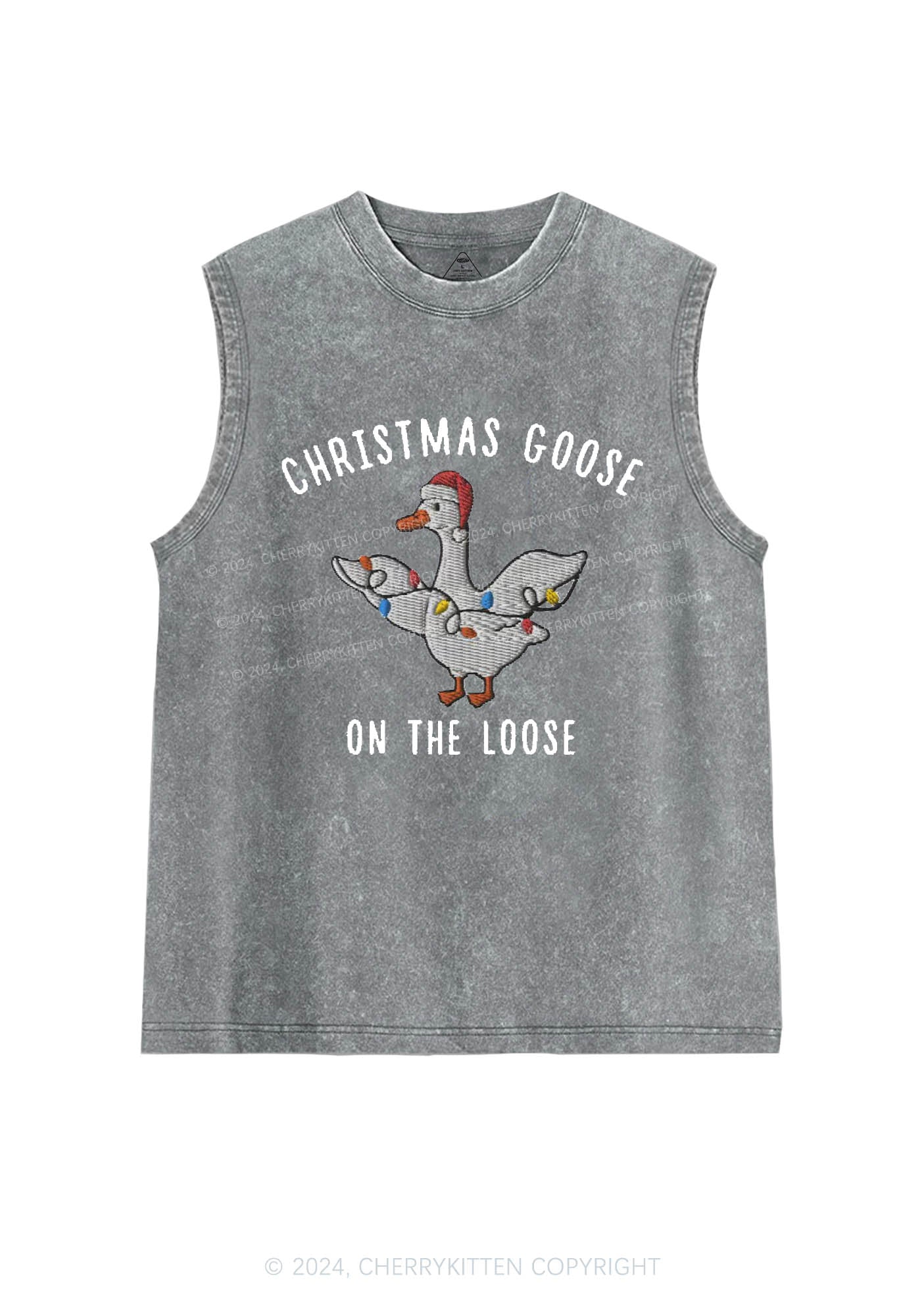 Christmas Goose On The Loose Y2K Washed Tank Cherrykitten