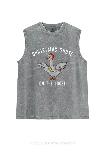 Christmas Goose On The Loose Y2K Washed Tank Cherrykitten