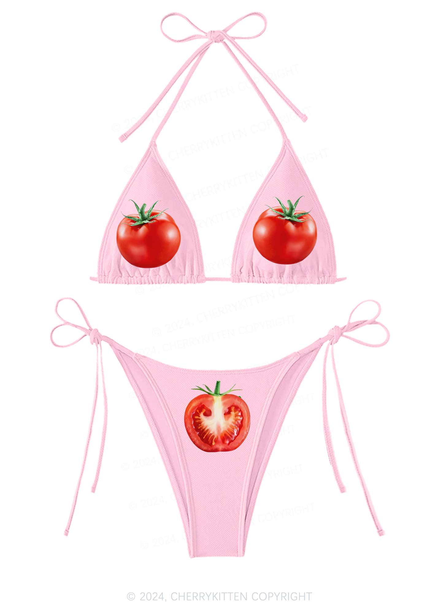 Tomato Y2K Halter Triangle Bikini Set Cherrykitten