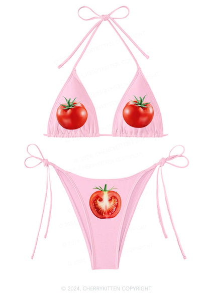 Tomato Y2K Halter Triangle Bikini Set Cherrykitten