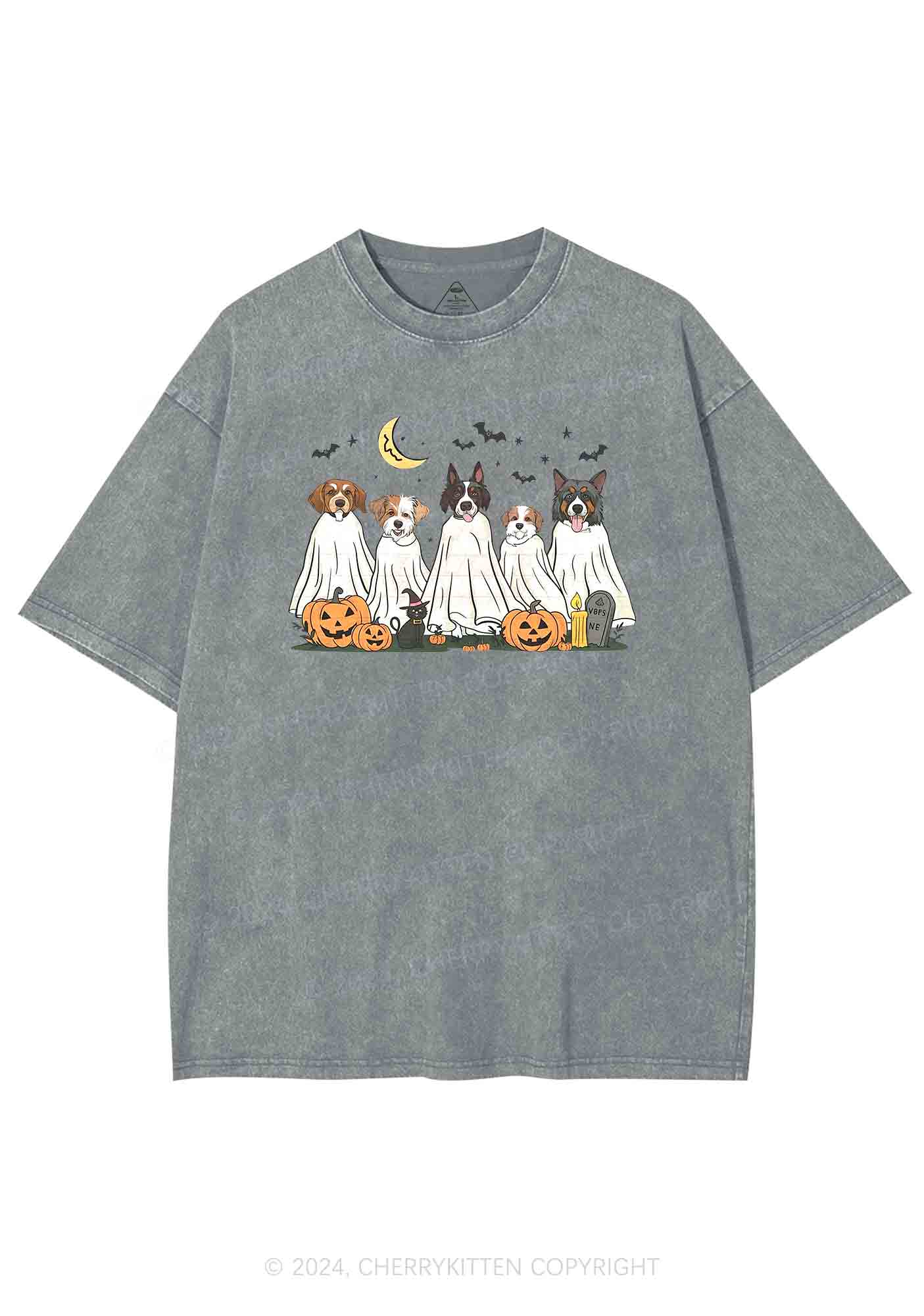 Halloween Ghost Dog Pumpkin Y2K Washed Tee Cherrykitten