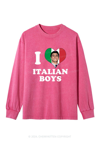 I Love Italian Luigi Y2K Washed Long Sleeves Cherrykitten