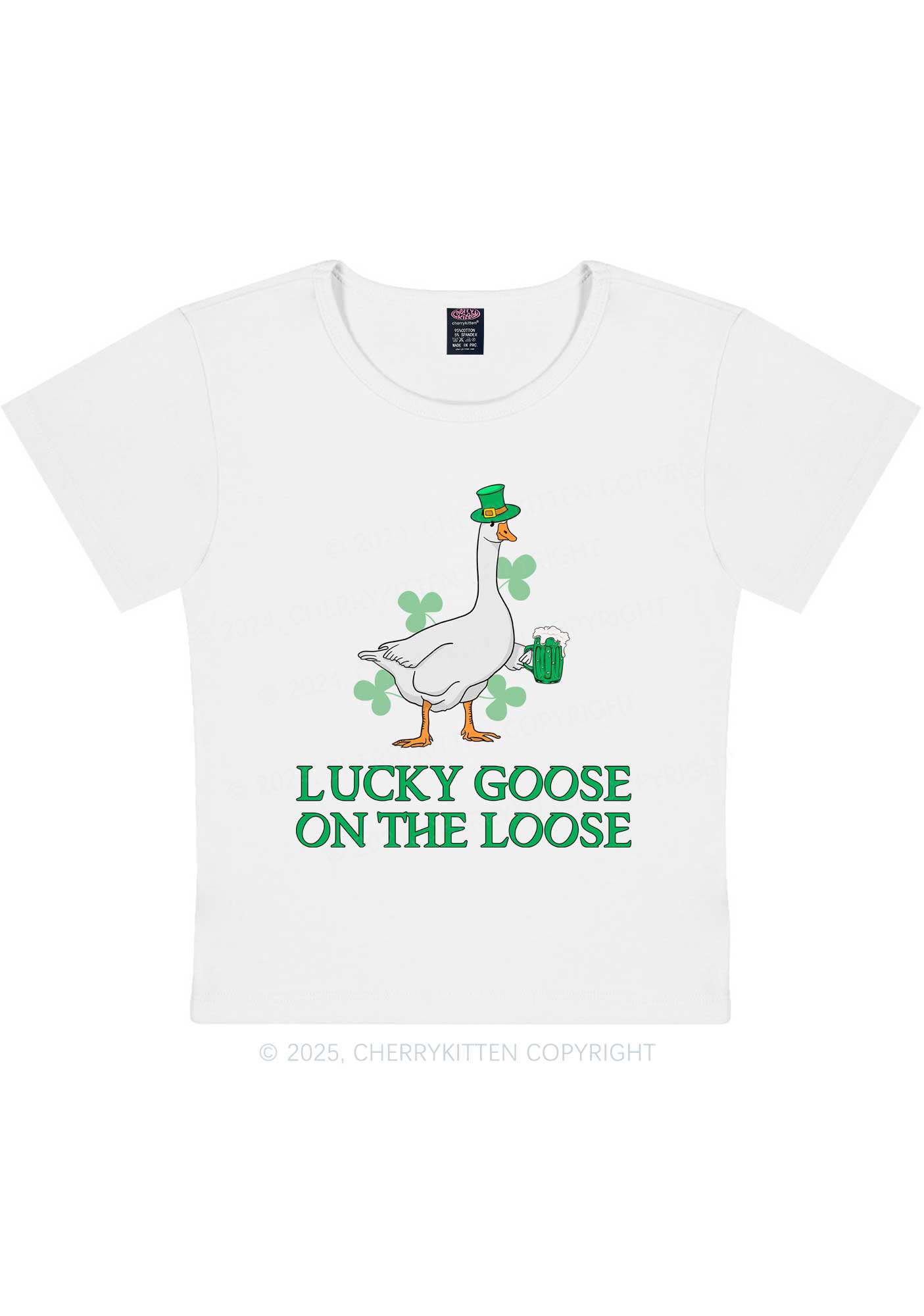 Lucky Goose On The Loose St Patricks Y2K Baby Tee Cherrykitten