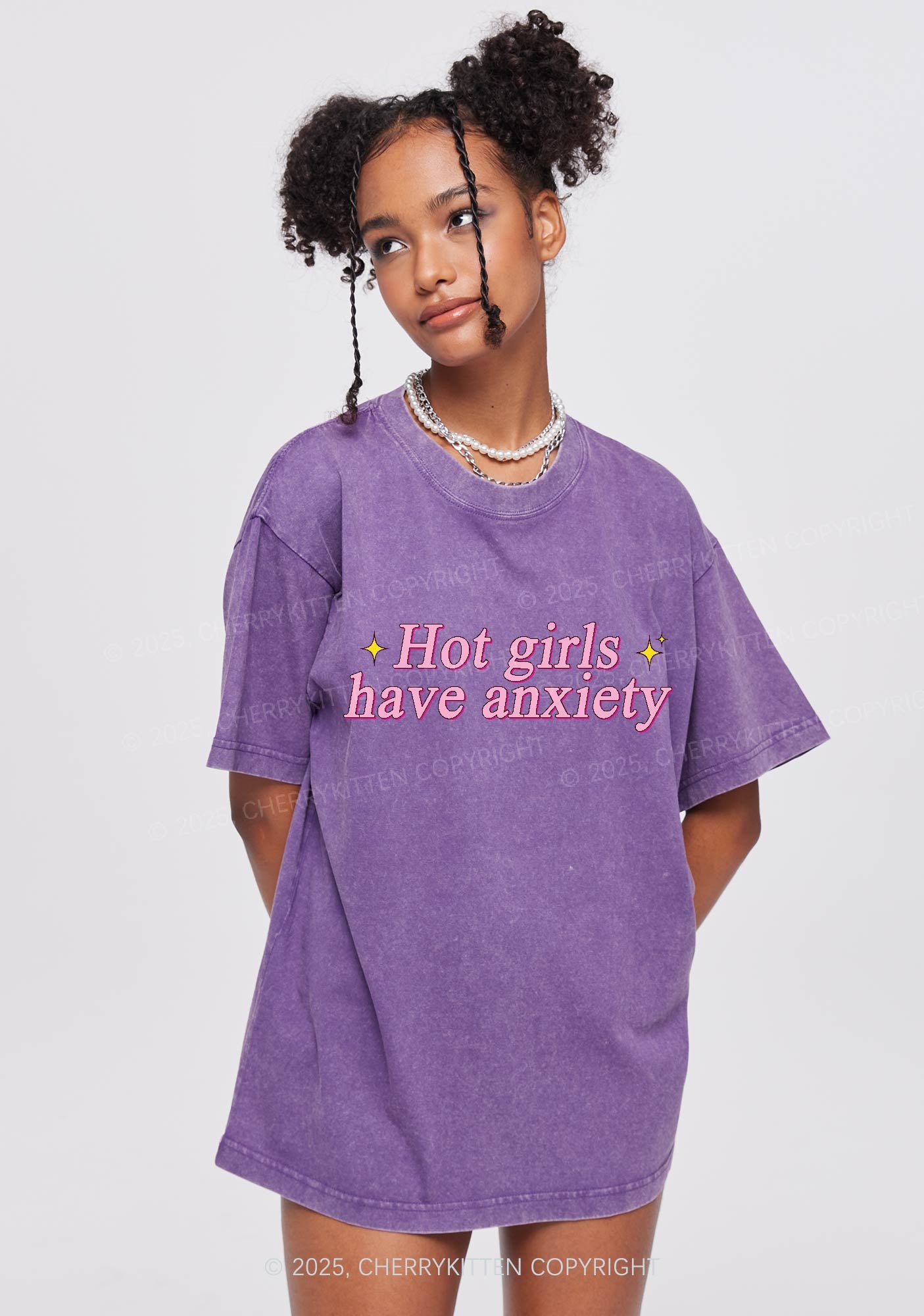 Hot Girls Anxiety Y2K Washed Tee Cherrykitten