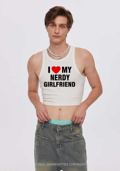 Love My Nerdy Girlfriend Y2K Valentine's Day Crop Tank Top Cherrykitten