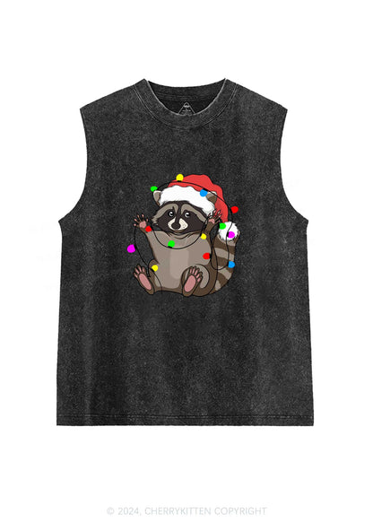 Christmas Raccoon Y2K Washed Tank Cherrykitten