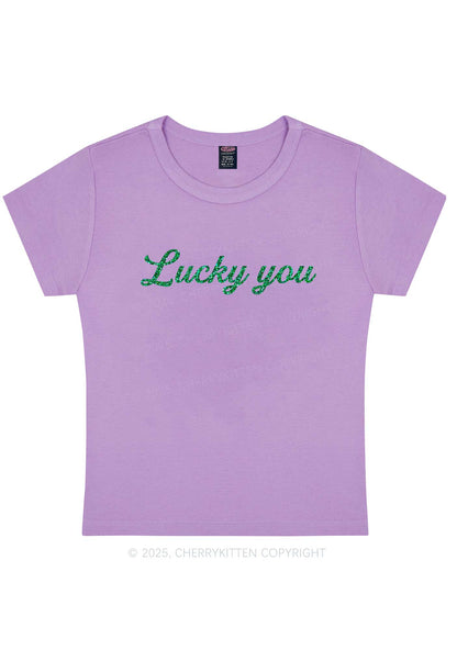 Glitter Lucky You St Patricks Y2K Baby Tee Cherrykitten