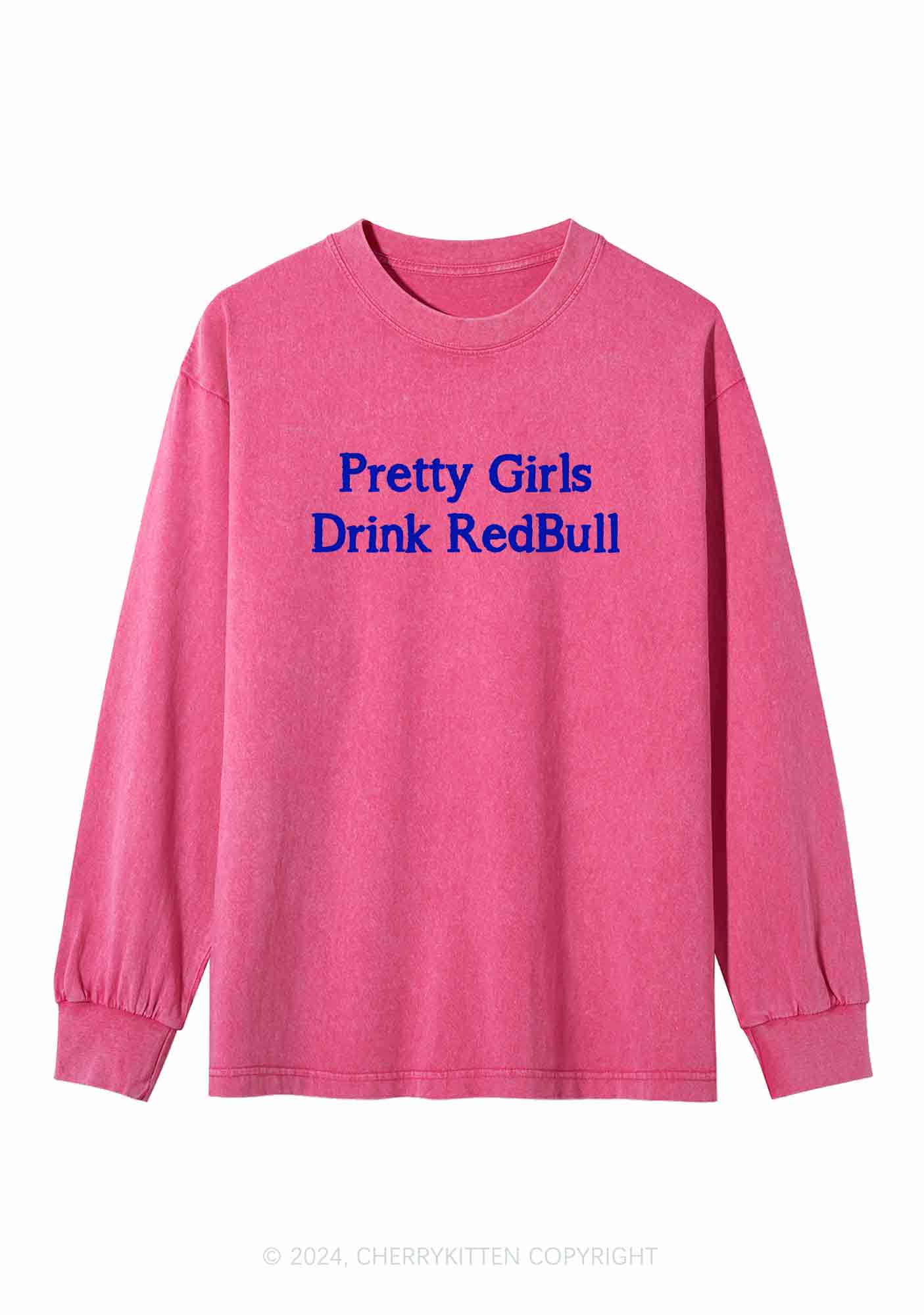 Pretty Girls Drink Redbull Y2K Washed Long Sleeves Cherrykitten