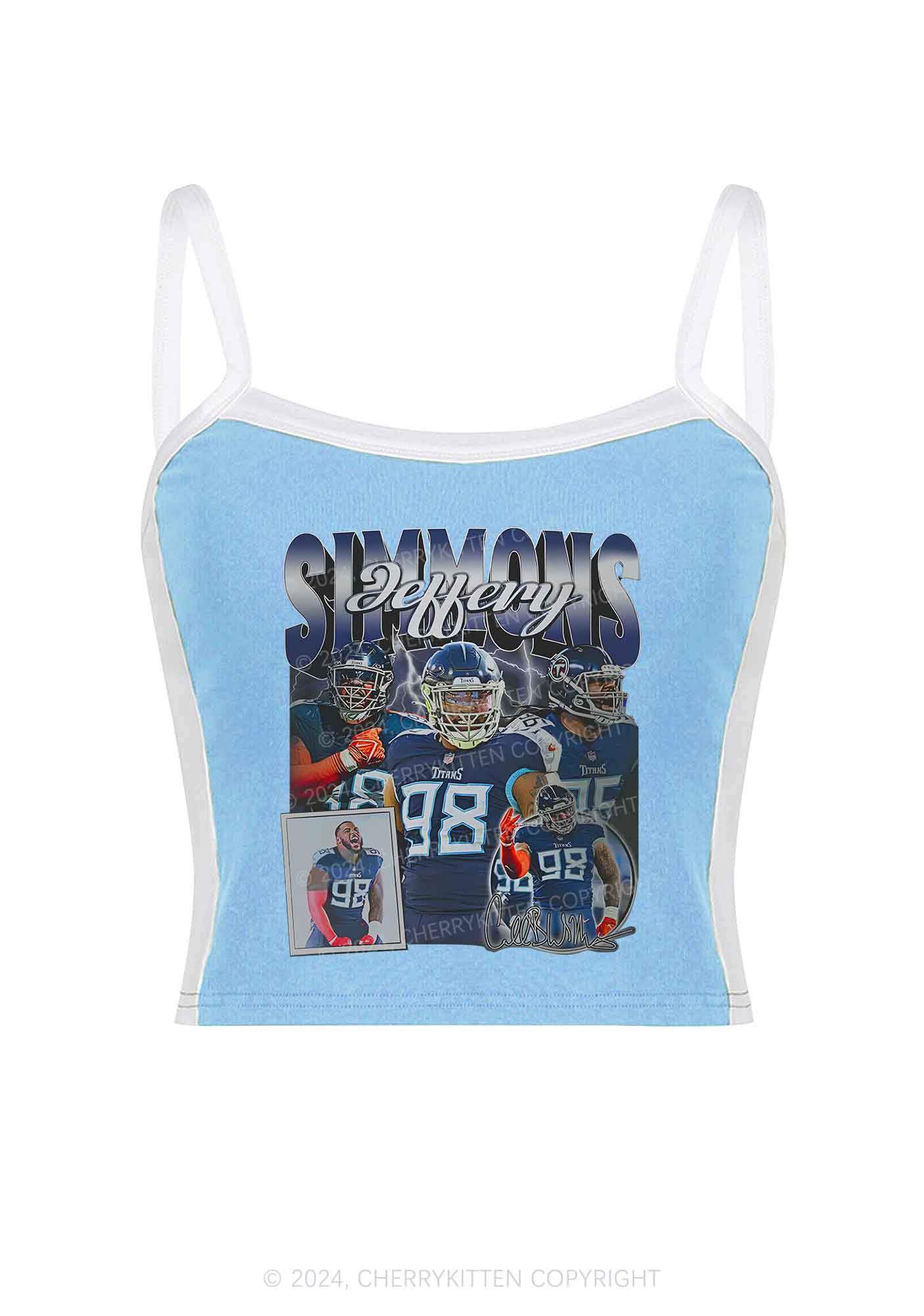 Blue JS Y2K Super Bowl Color Block Crop Cami Top Cherrykitten