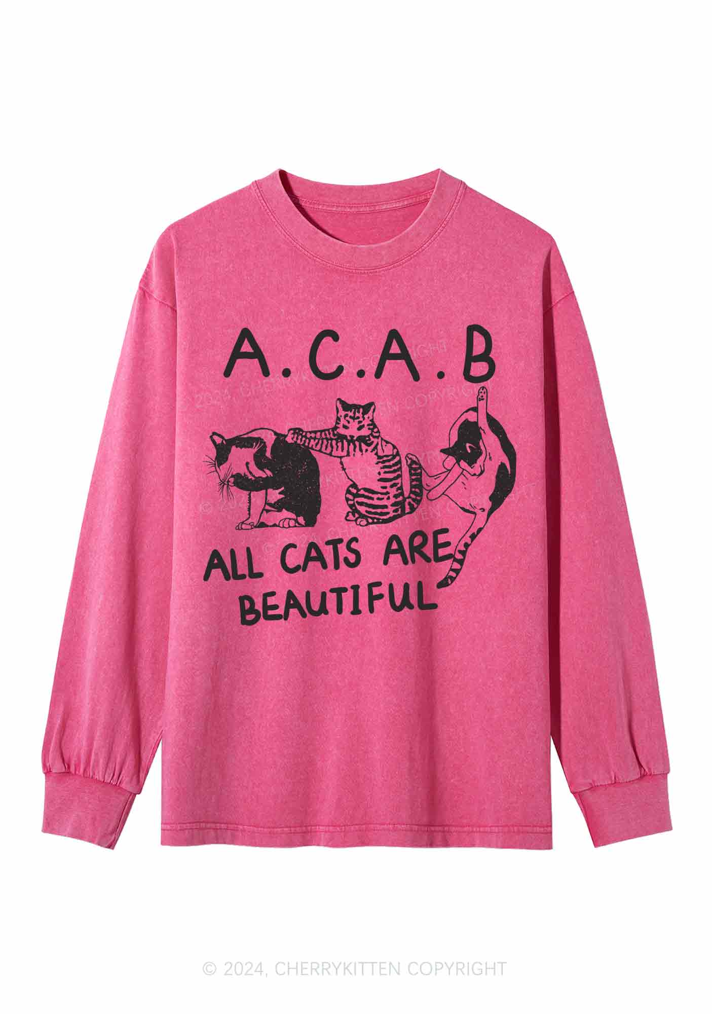 ACAB Cats Y2K Washed Long Sleeves Cherrykitten