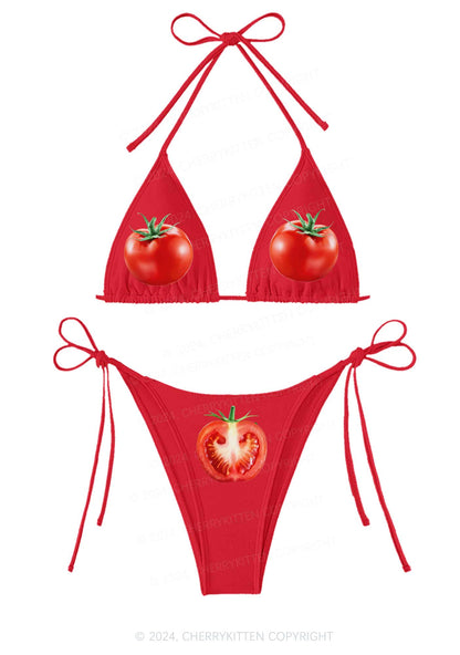 Tomato Y2K Halter Triangle Bikini Set Cherrykitten