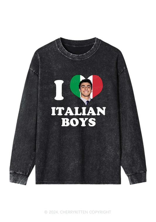 I Love Italian Luigi Y2K Washed Long Sleeves Cherrykitten