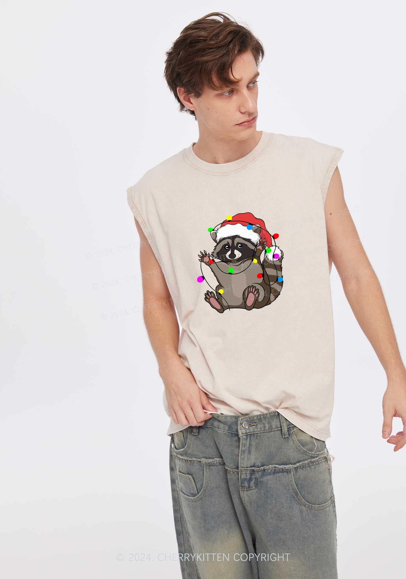 Christmas Raccoon Y2K Washed Tank Cherrykitten