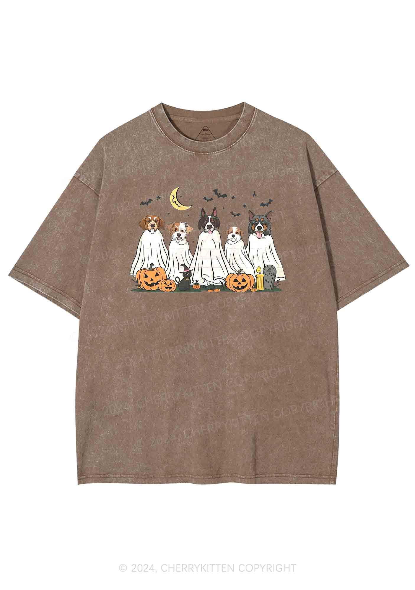 Halloween Ghost Dog Pumpkin Y2K Washed Tee Cherrykitten