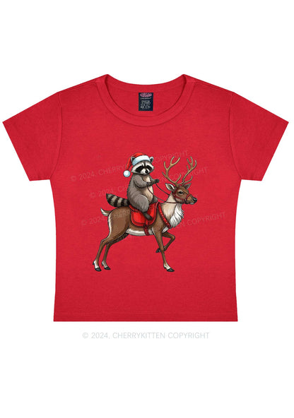 Christmas Feral Raccoon Y2K Baby Tee Cherrykitten