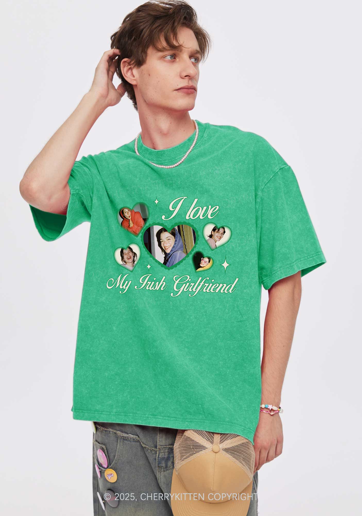 Custom My Irish Girlfriend St Patricks Y2K Washed Tee Cherrykitten