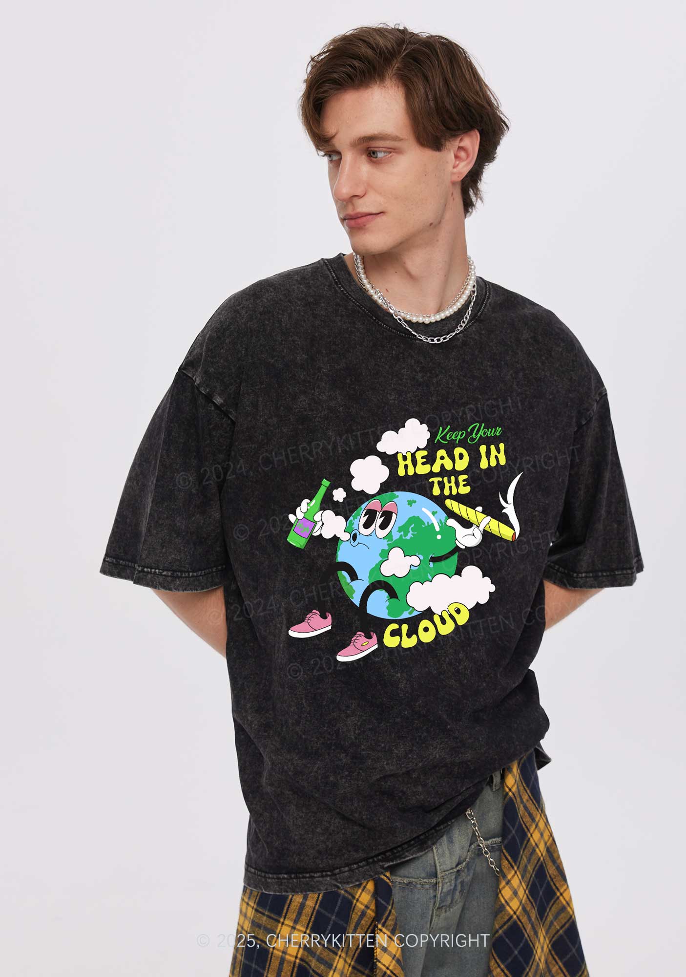 Keep Your Head In Cloud Y2K Washed Tee Cherrykitten